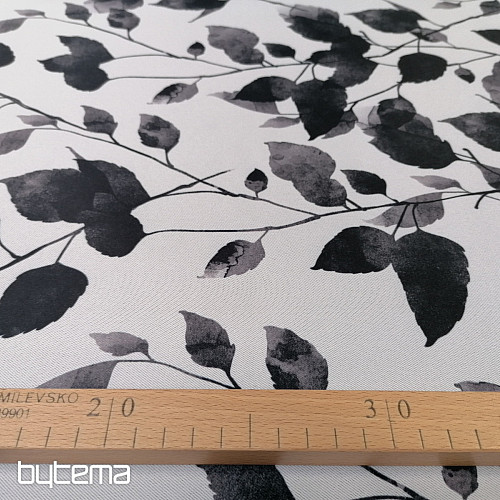 Dekorativna tkanina BLACK OUT LEAVES bijelo-crna