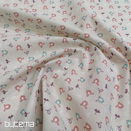 Pamučna tkanina MIOU bež ptice