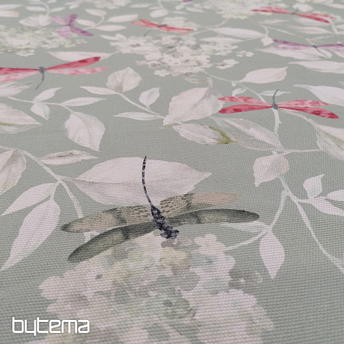 Dekorativna tkanina ROSETO DRAGONFLY sivo-zelena