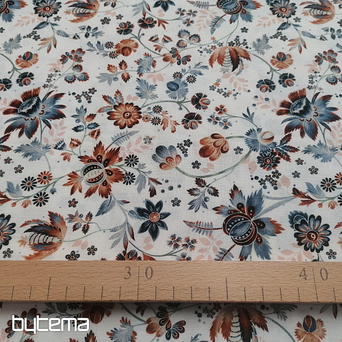 Pamučna tkanina VARANASI KALAMKARI bijela